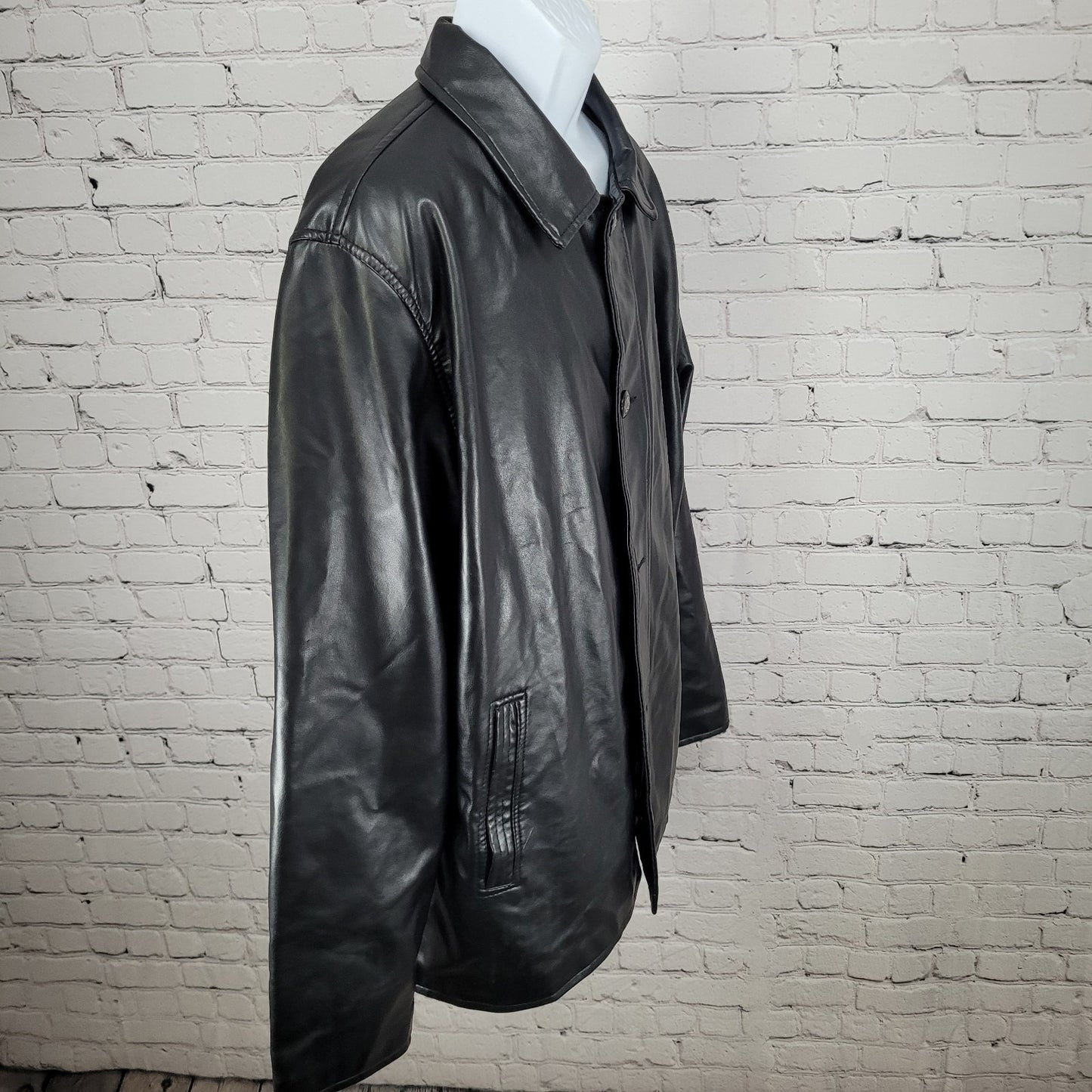 EA Collection Italy Style Black Soft Leather Buttoned Jacket Italy Made Size XXL