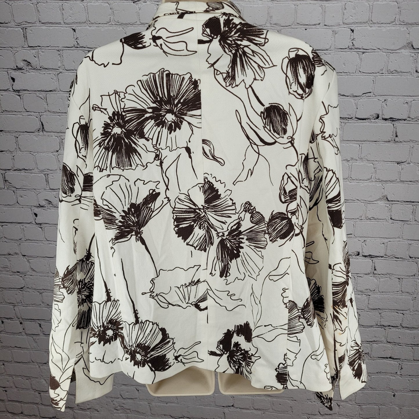 VTG Austin Reed Ivory Brown Cotton Stretch Floral Open Lined Jacket Size 14W