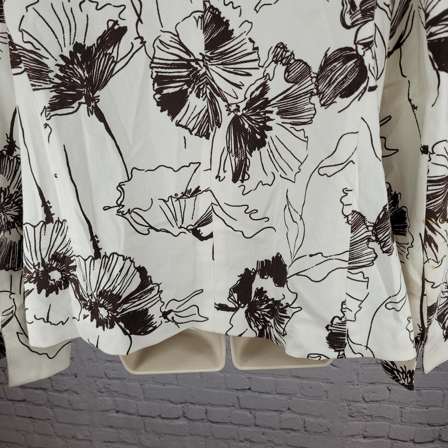 VTG Austin Reed Ivory Brown Cotton Stretch Floral Open Lined Jacket Size 14W