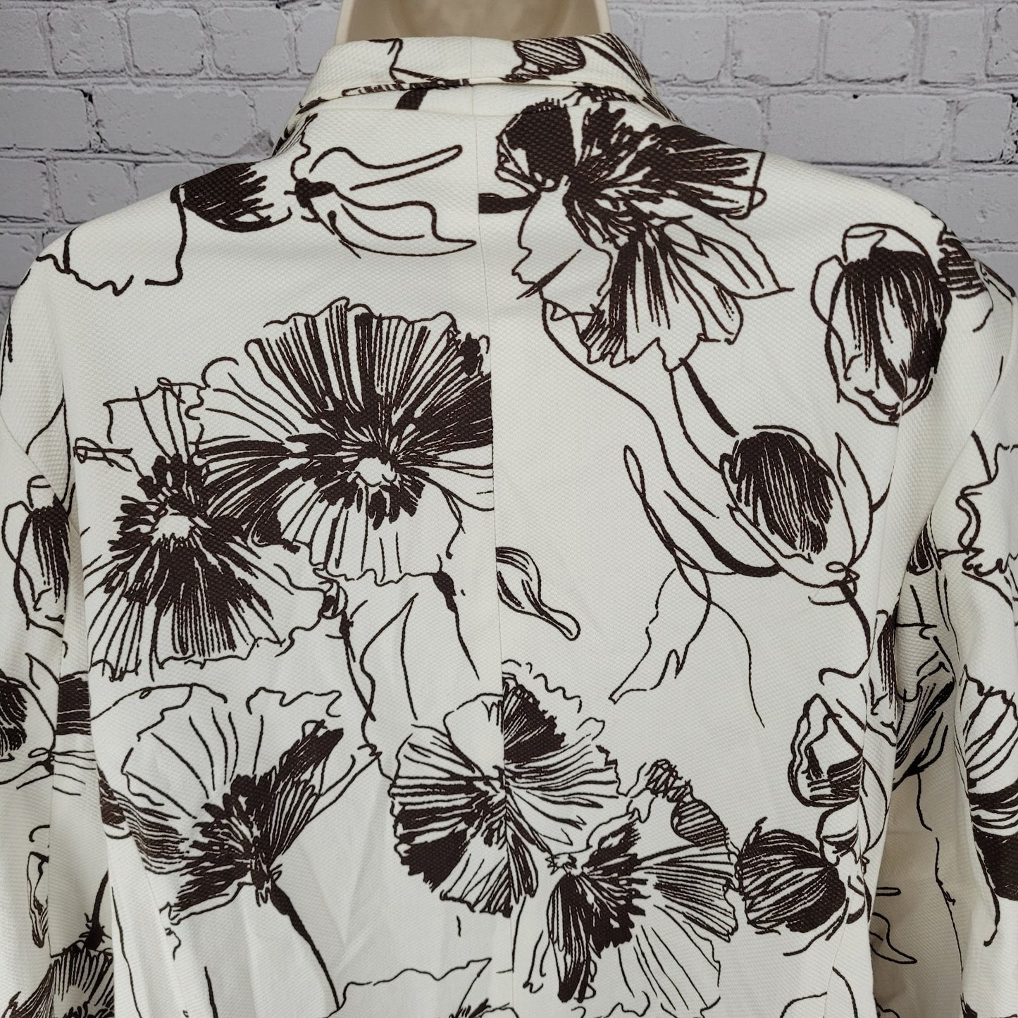 VTG Austin Reed Ivory Brown Cotton Stretch Floral Open Lined Jacket Size 14W