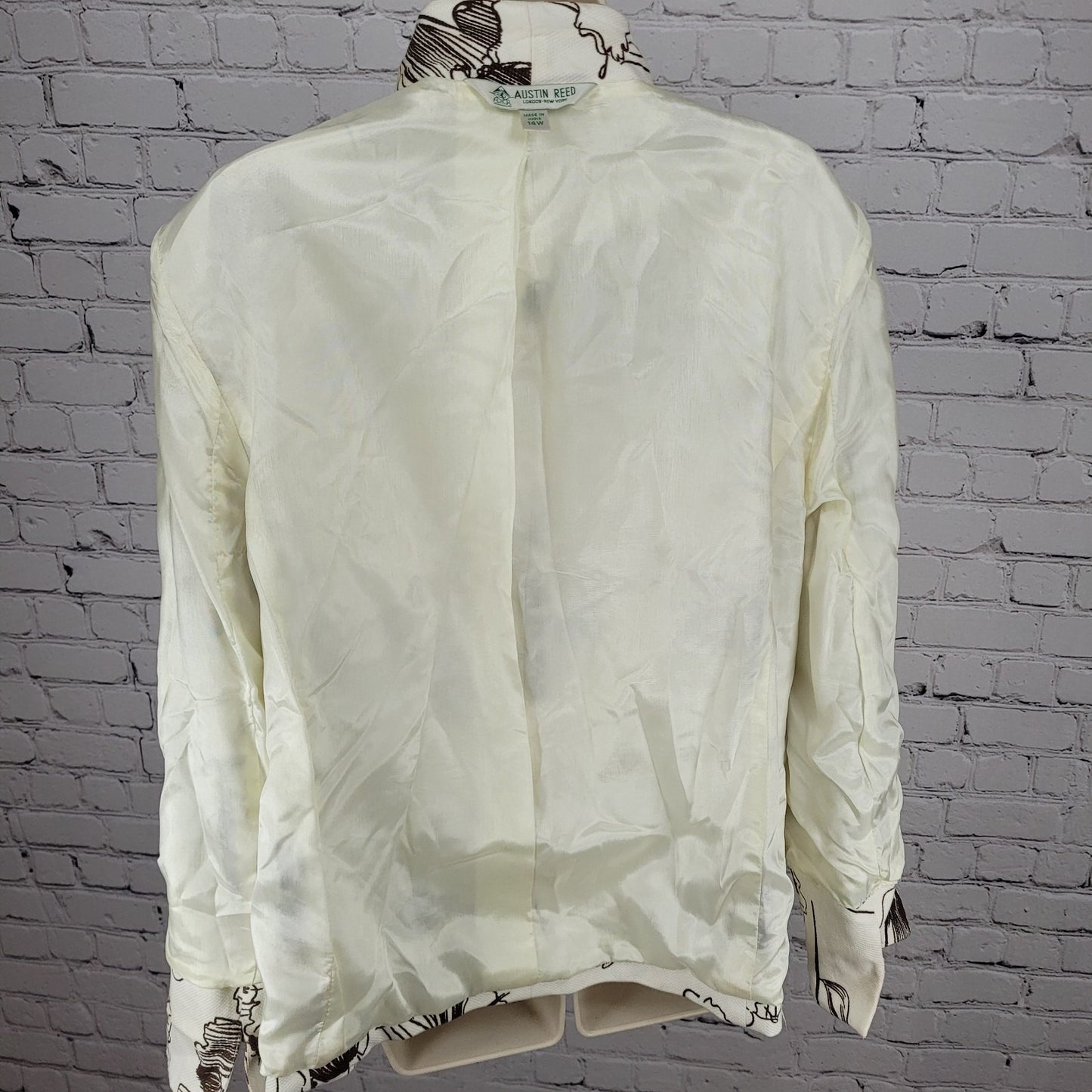 VTG Austin Reed Ivory Brown Cotton Stretch Floral Open Lined Jacket Size 14W