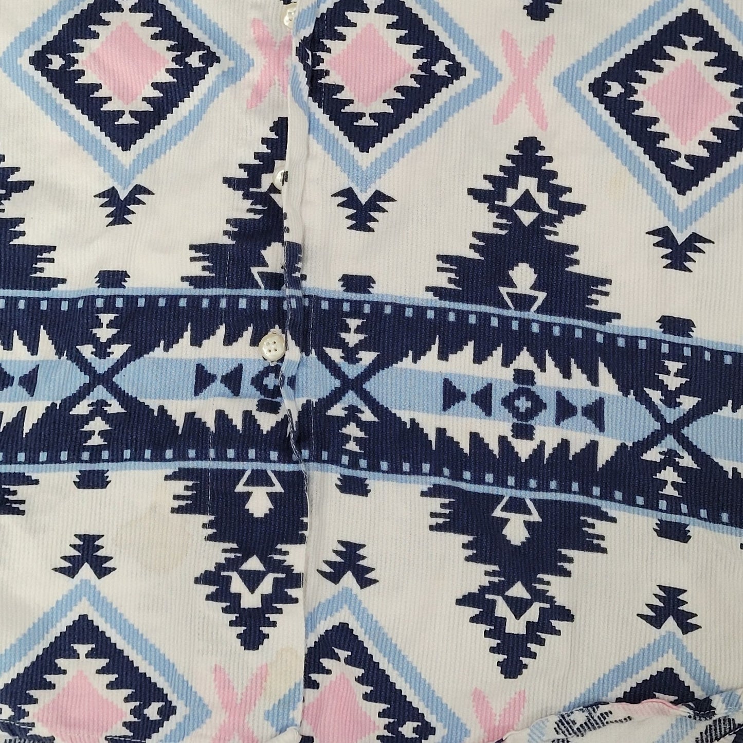 VTG Southeast Canyon Blue Pink Aztec Cotton Corduroy Button Up Shirt Large L