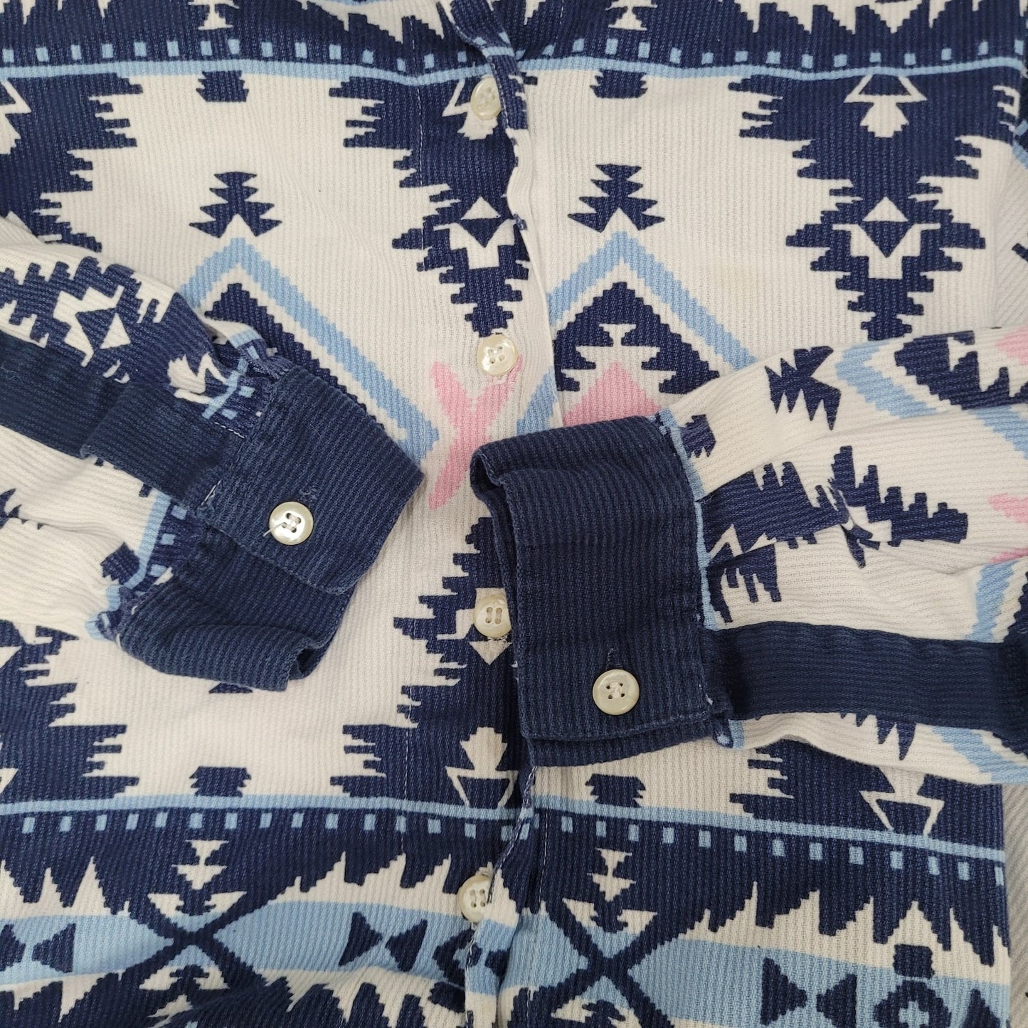 VTG Southeast Canyon Blue Pink Aztec Cotton Corduroy Button Up Shirt Large L