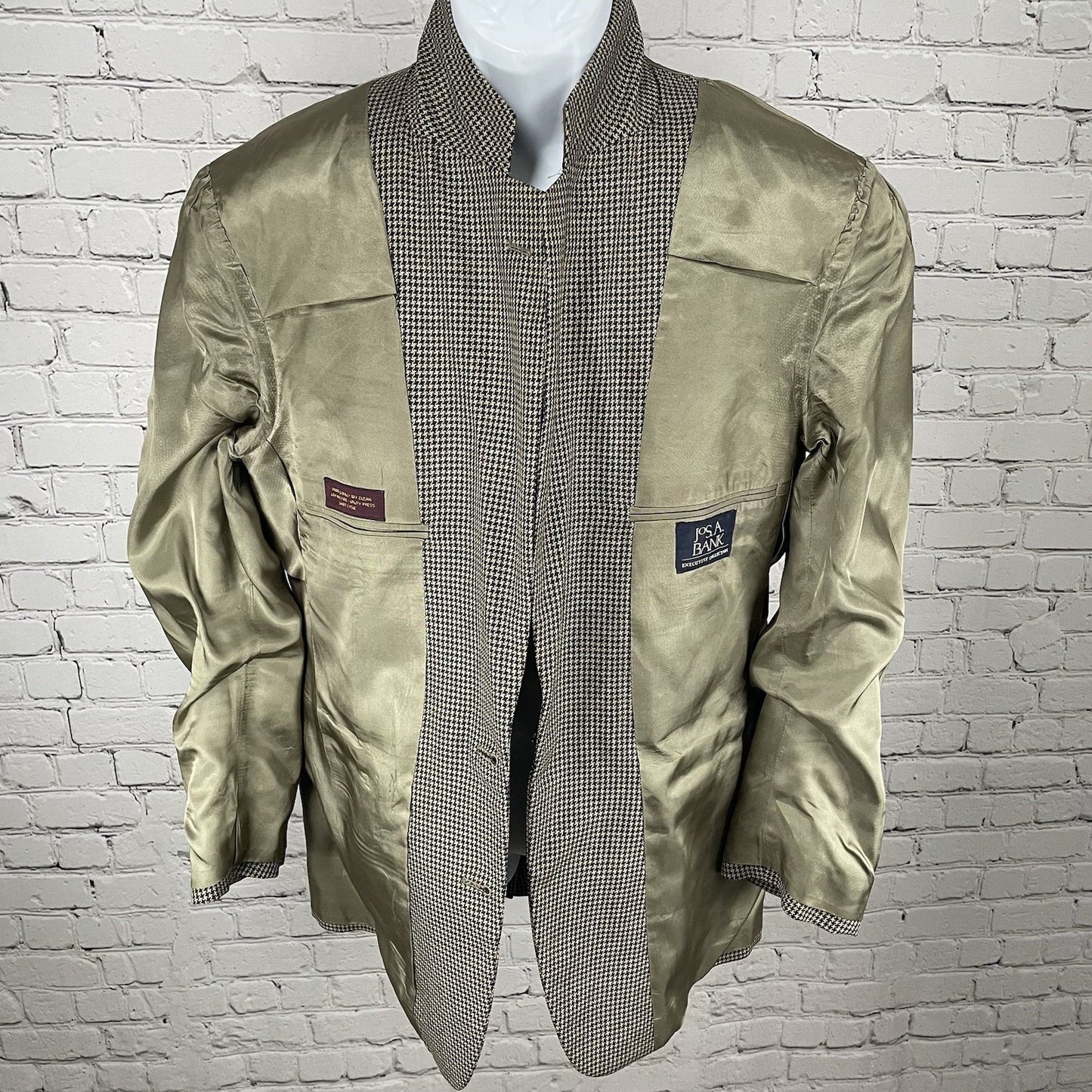 Jos A Bank Executive Collection Brown Houndstooth Silk Wool Blazer Sportcoat 40R