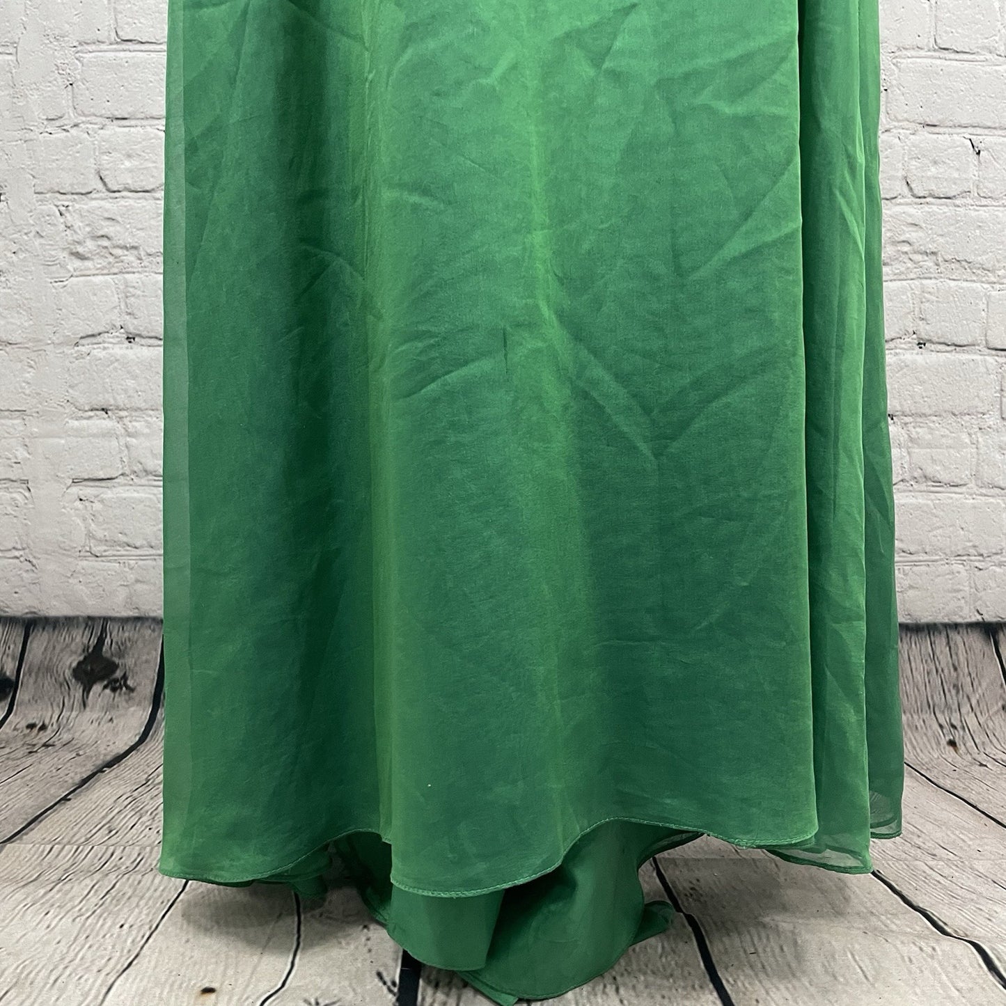 Carmen Marco Valvo Green Silk Ruched Sleeveless Maxi Gown Dress Zipped Size 2