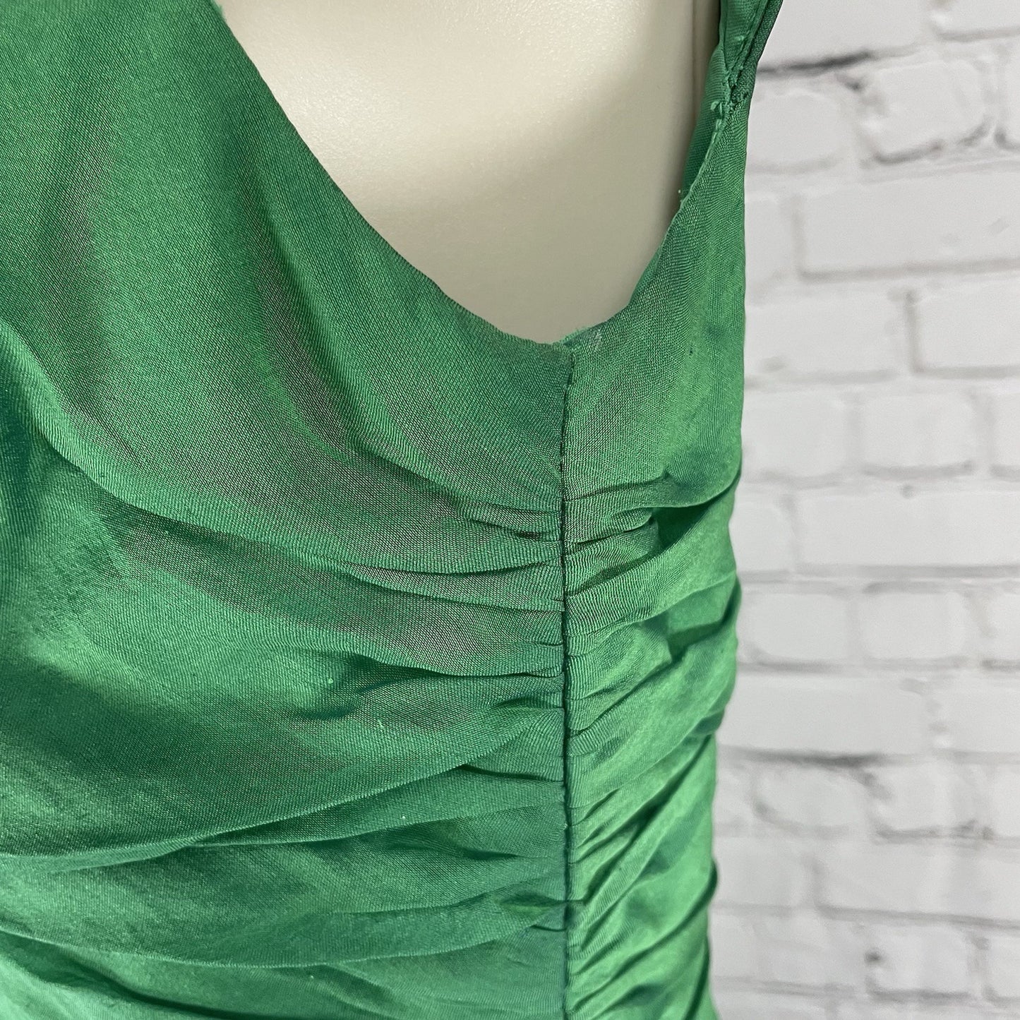 Carmen Marco Valvo Green Silk Ruched Sleeveless Maxi Gown Dress Zipped Size 2