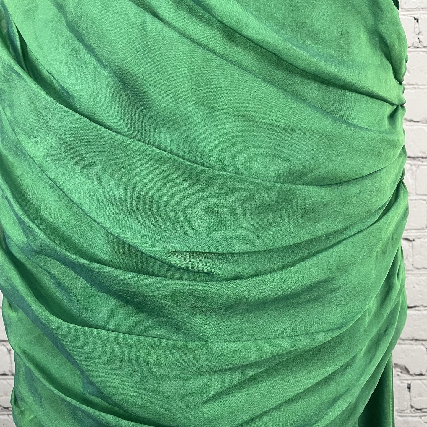 Carmen Marco Valvo Green Silk Ruched Sleeveless Maxi Gown Dress Zipped Size 2
