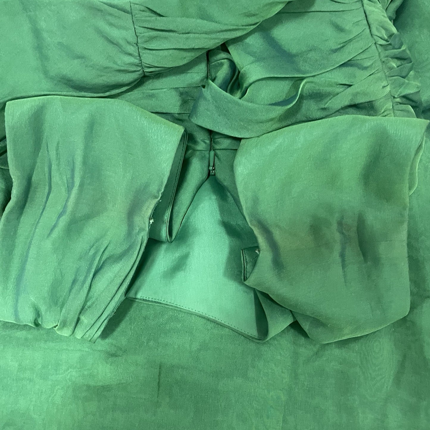 Carmen Marco Valvo Green Silk Ruched Sleeveless Maxi Gown Dress Zipped Size 2