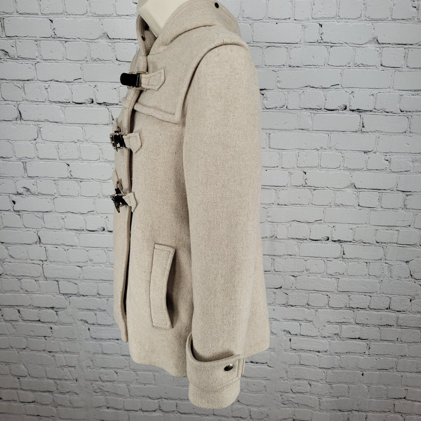 Zara Woman Tan Gold Buckle Full Zip Hooded Pockets Lined Jacket Size Small S