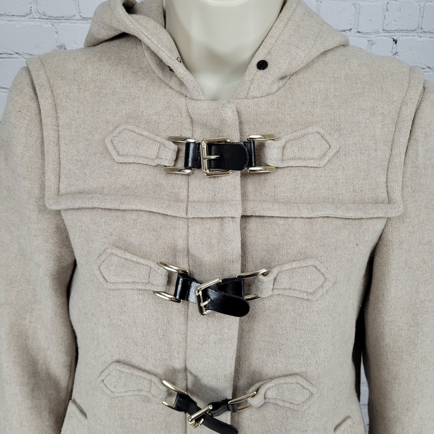 Zara Woman Tan Gold Buckle Full Zip Hooded Pockets Lined Jacket Size Small S