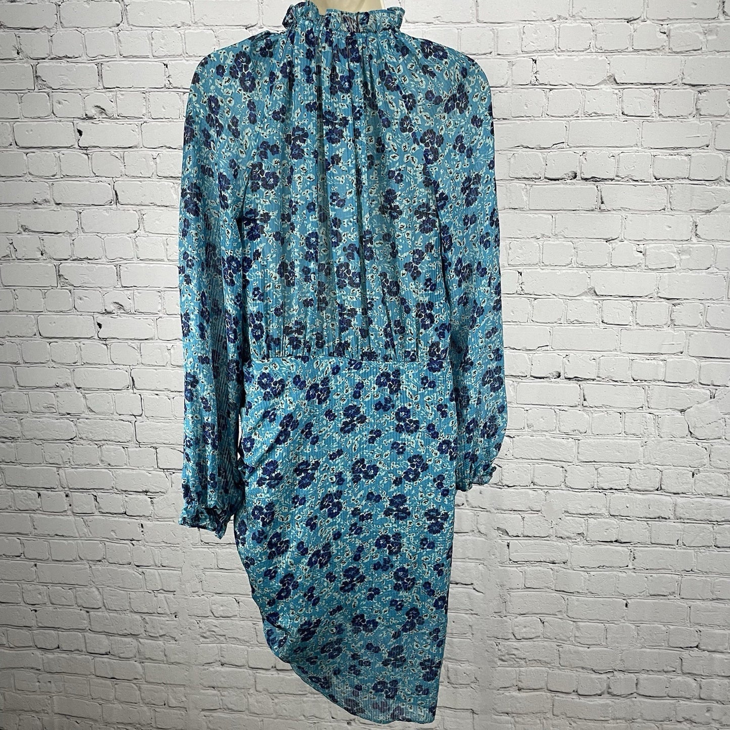 Veronica Beard Blue Silk Chiffon Ruffle Keyhole Neck Zipped Tie Dress Size 10