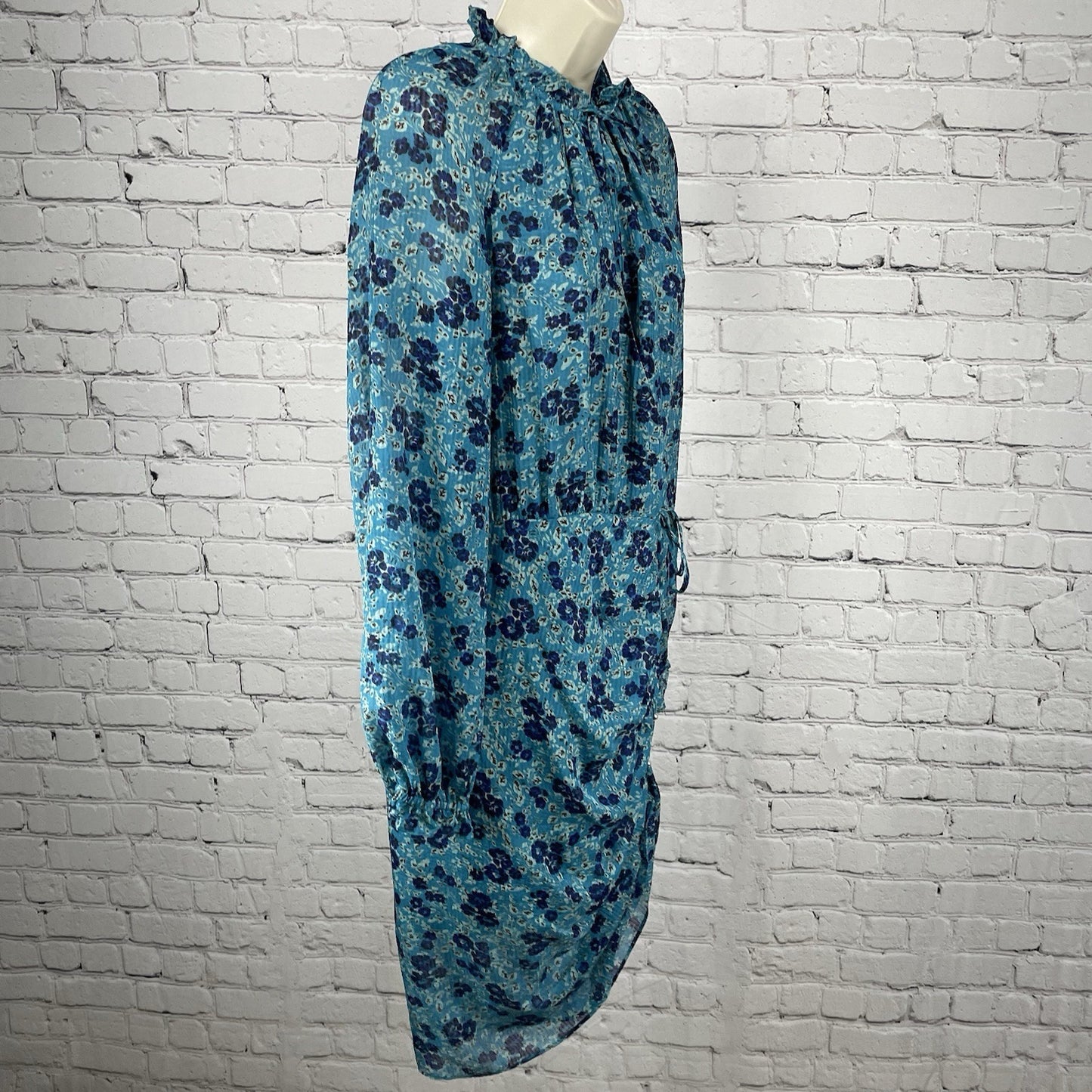 Veronica Beard Blue Silk Chiffon Ruffle Keyhole Neck Zipped Tie Dress Size 10