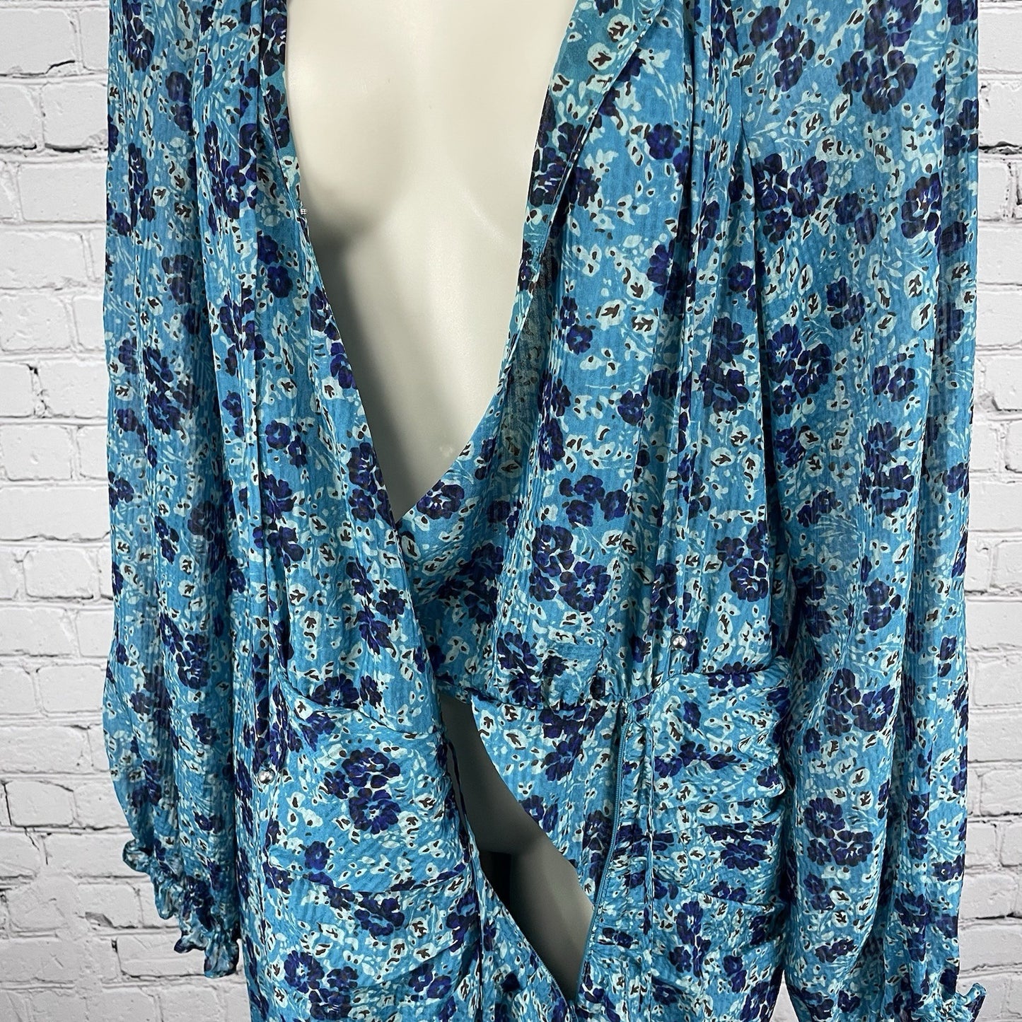 Veronica Beard Blue Silk Chiffon Ruffle Keyhole Neck Zipped Tie Dress Size 10