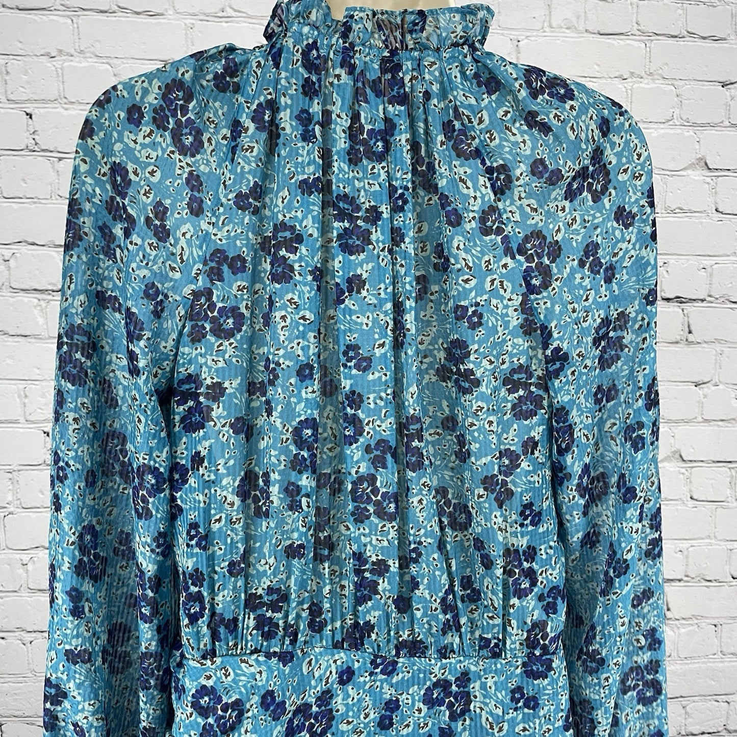 Veronica Beard Blue Silk Chiffon Ruffle Keyhole Neck Zipped Tie Dress Size 10