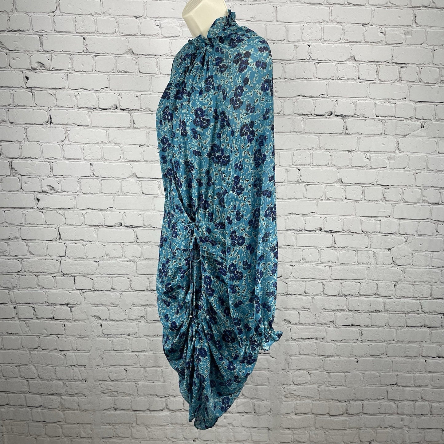 Veronica Beard Blue Silk Chiffon Ruffle Keyhole Neck Zipped Tie Dress Size 10