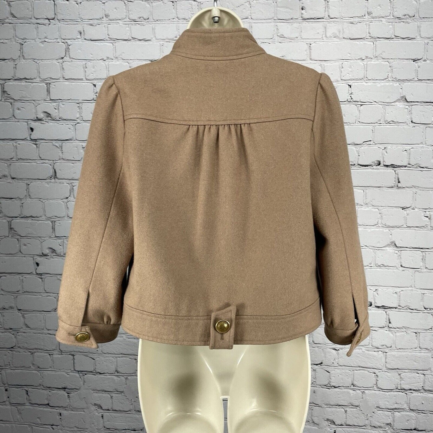 Idra Brown Wool Blend Gold Button Puff Shoulder Collared Lined Jacket Size 6