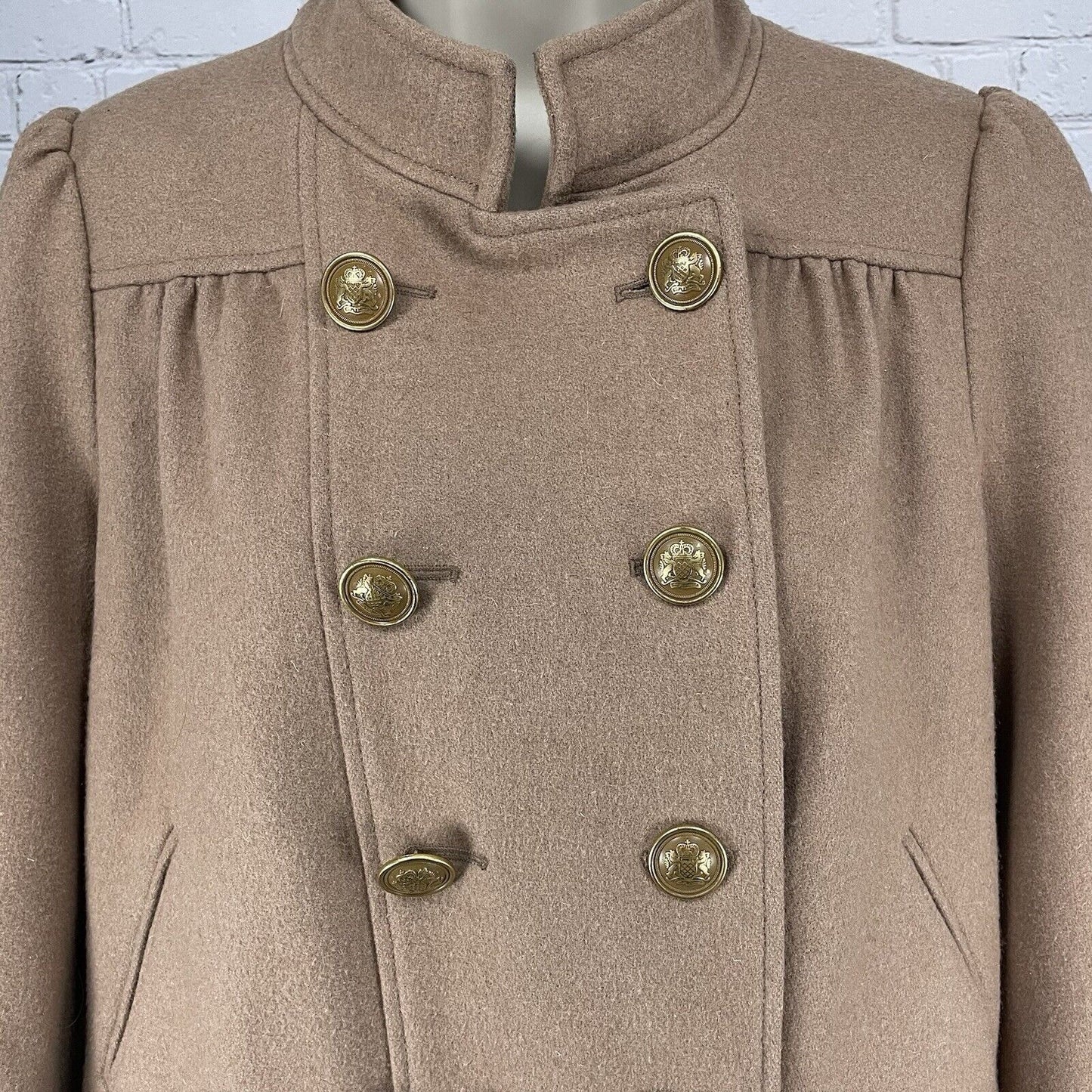 Idra Brown Wool Blend Gold Button Puff Shoulder Collared Lined Jacket Size 6