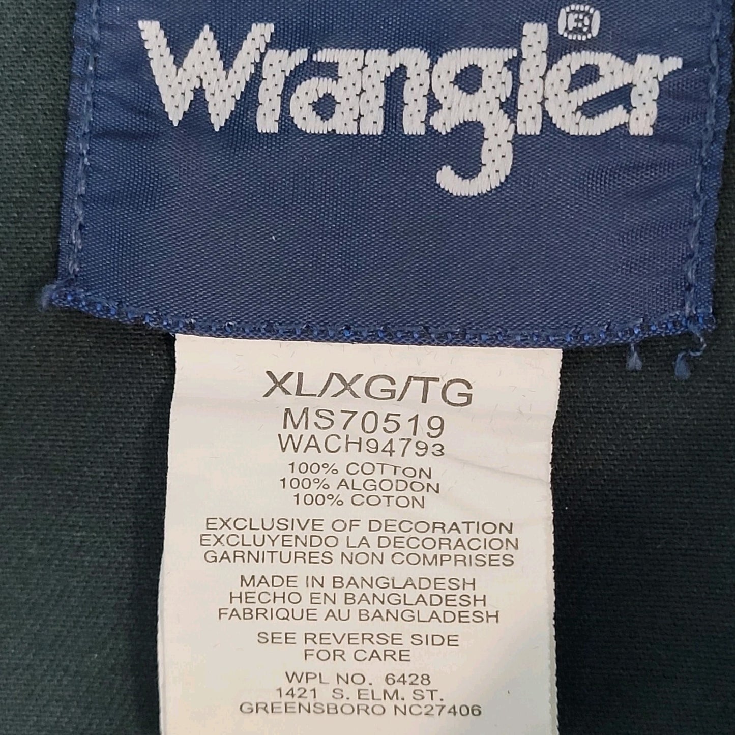 VTG Wrangler Dark Green Heavy Cotton Western Pearl Snap Long Sleeve Shirt XL