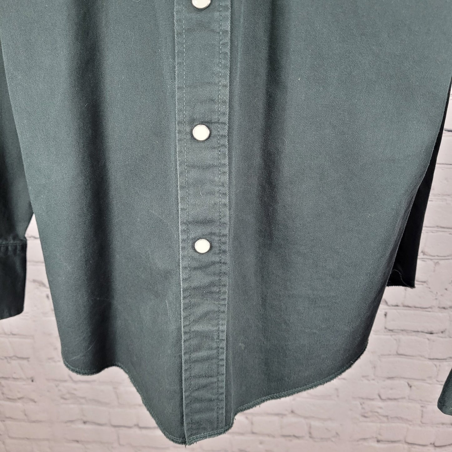 VTG Wrangler Dark Green Heavy Cotton Western Pearl Snap Long Sleeve Shirt XL