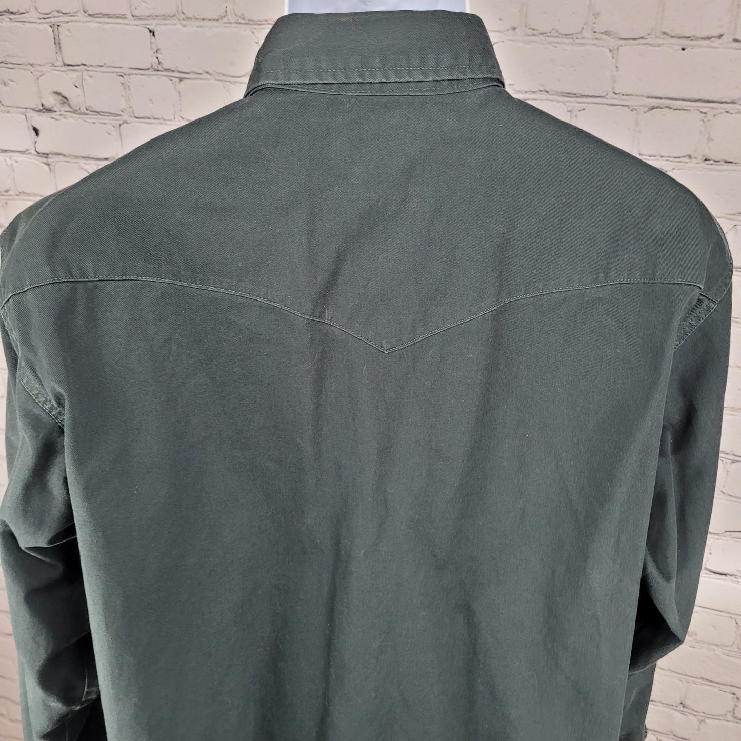 VTG Wrangler Dark Green Heavy Cotton Western Pearl Snap Long Sleeve Shirt XL