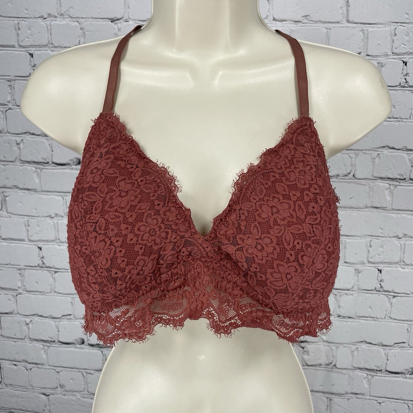 Aerie Muted Red Floral Lace Padded Racerback Lightweight Bralette Size XL