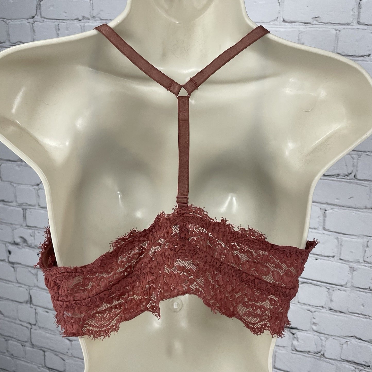 Aerie Muted Red Floral Lace Padded Racerback Lightweight Bralette Size XL