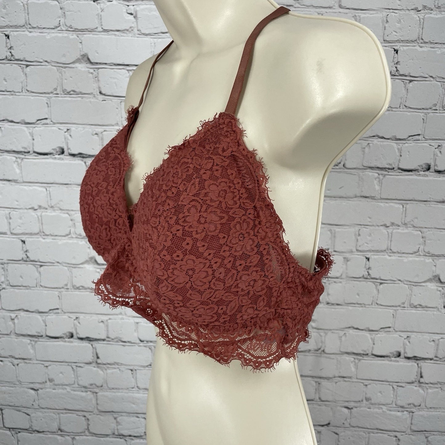 Aerie Muted Red Floral Lace Padded Racerback Lightweight Bralette Size XL