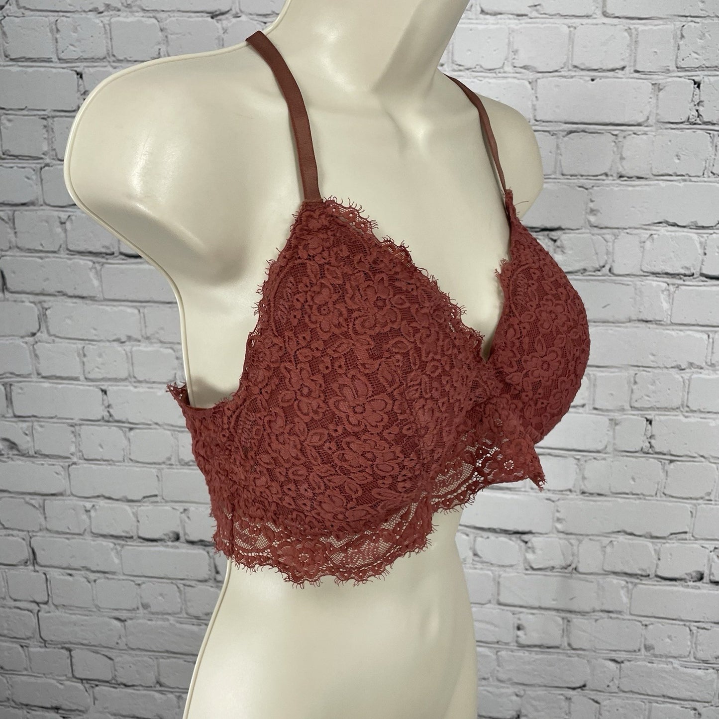 Aerie Muted Red Floral Lace Padded Racerback Lightweight Bralette Size XL