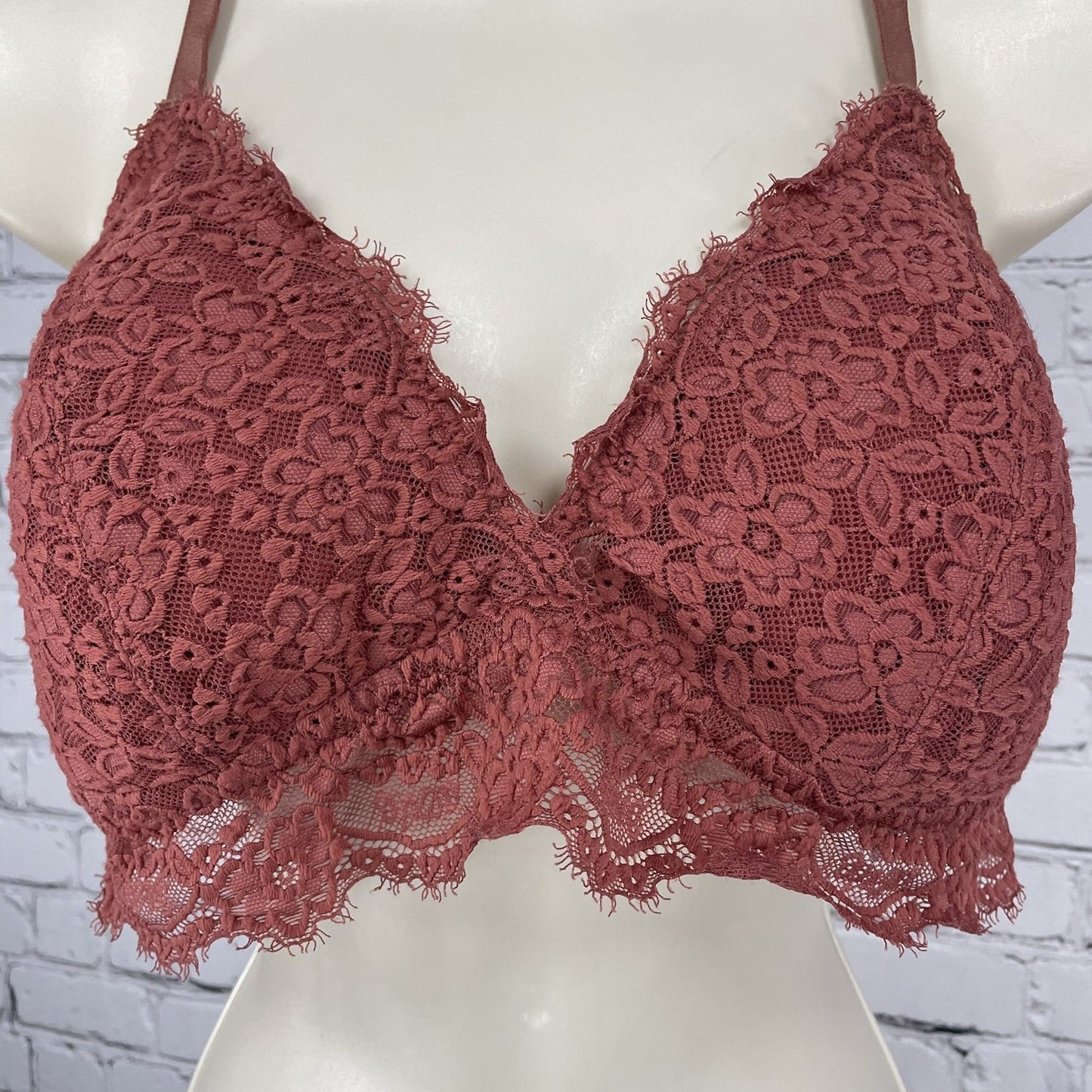 Aerie Muted Red Floral Lace Padded Racerback Lightweight Bralette Size XL