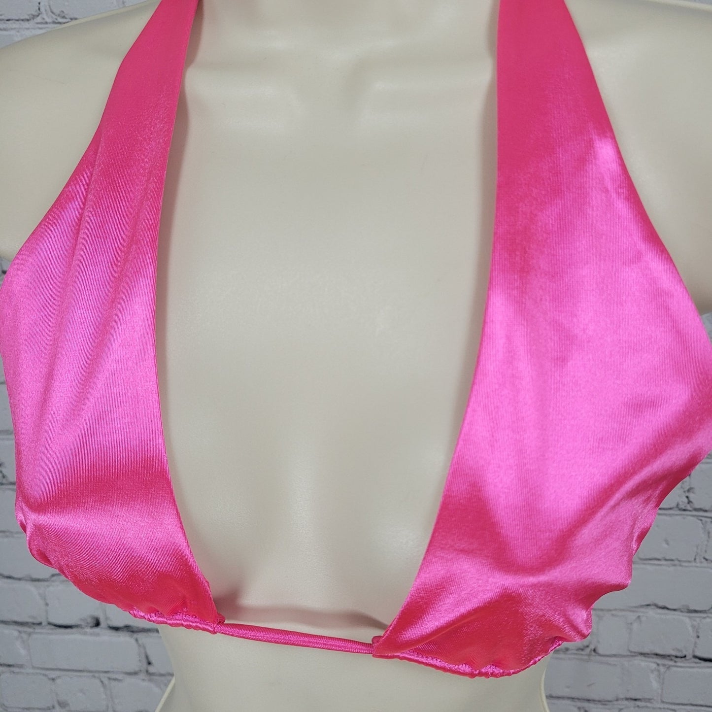 Neena Swim Pink Metallic Back Tie Unpadded Triangle Bikini Top Size Medium M