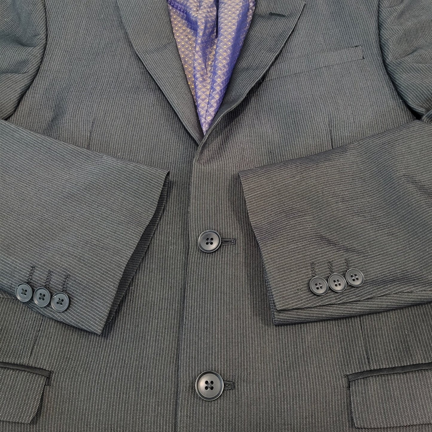 Altamoda Grey Pinstriped Slim Fit 2 Button Notch Blazer Sport Coat Size 40L