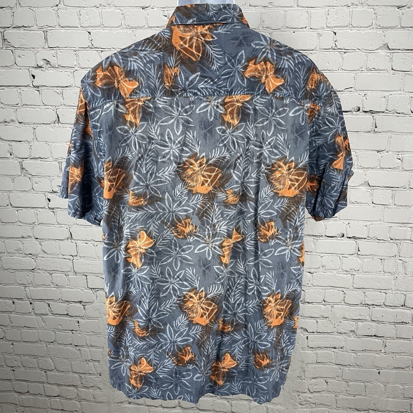 M.E. Sport Blue 100% Cotton Floral Hawaiian Button Up Short Sleeve Shirt Size XL