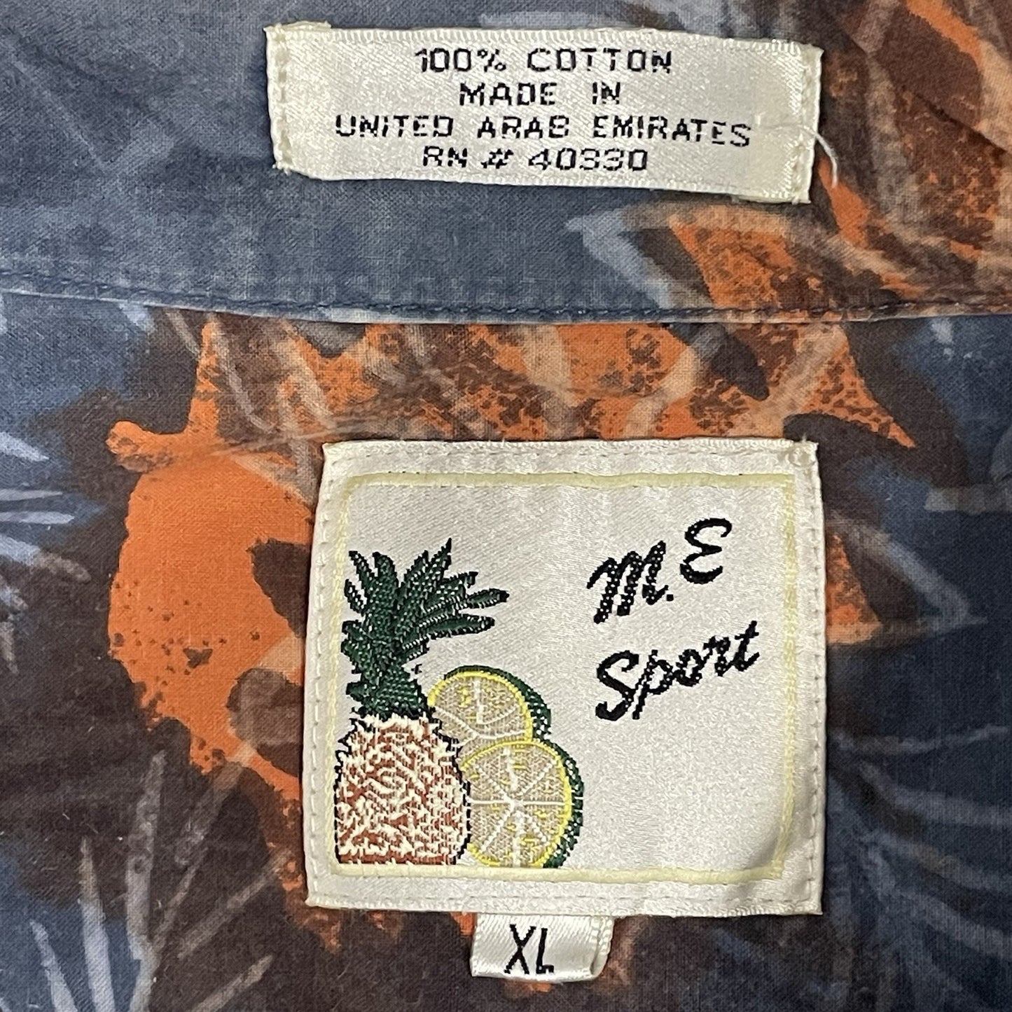 M.E. Sport Blue 100% Cotton Floral Hawaiian Button Up Short Sleeve Shirt Size XL