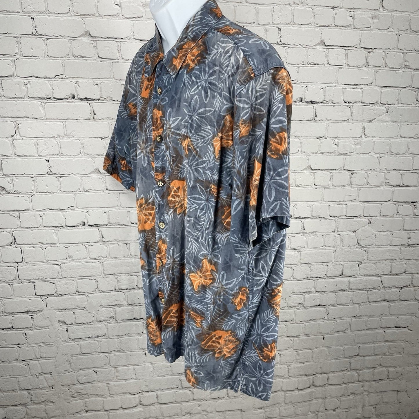 M.E. Sport Blue 100% Cotton Floral Hawaiian Button Up Short Sleeve Shirt Size XL