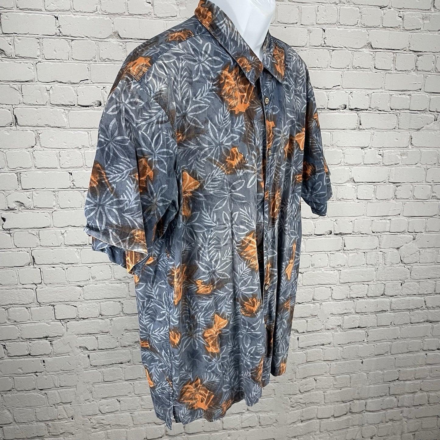 M.E. Sport Blue 100% Cotton Floral Hawaiian Button Up Short Sleeve Shirt Size XL