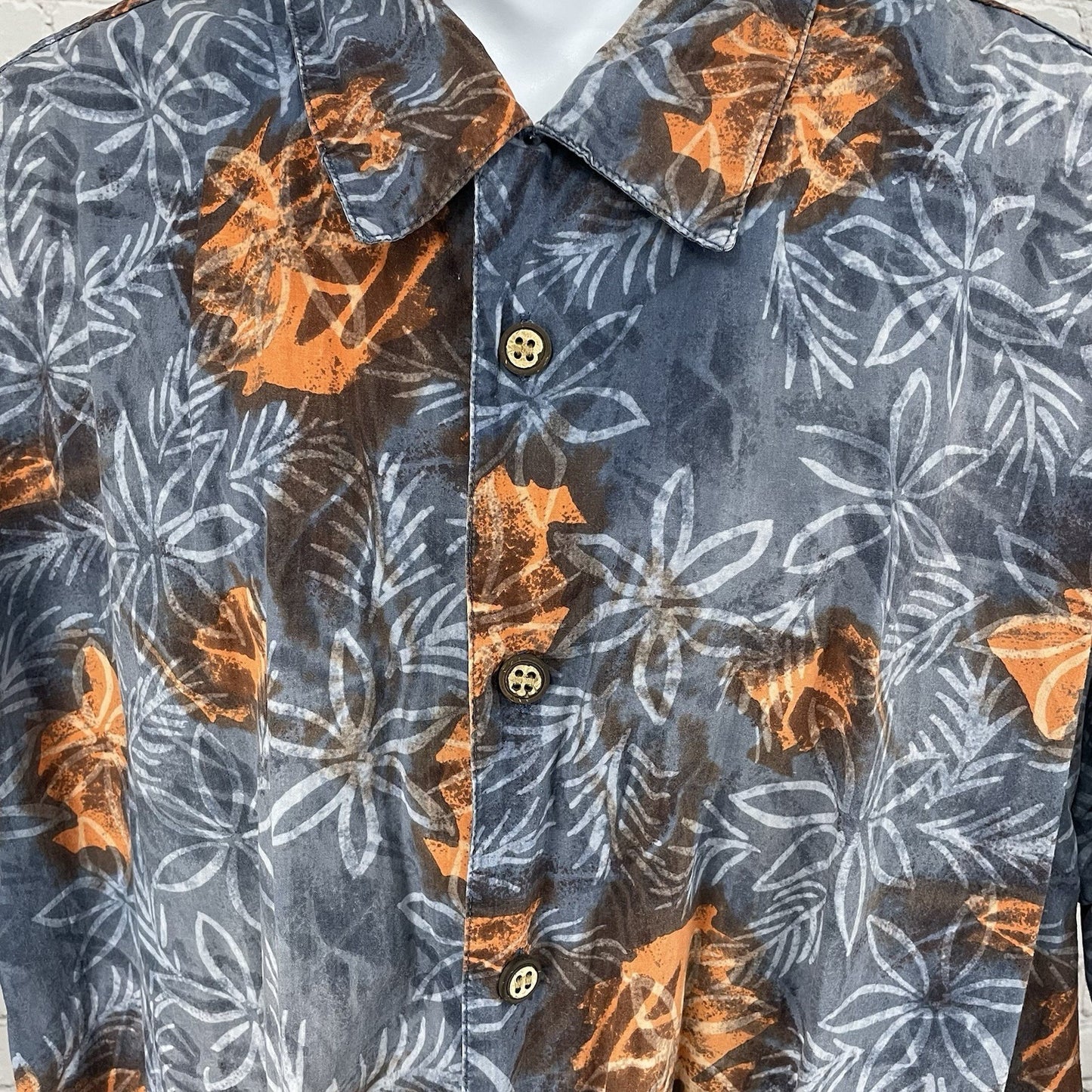 M.E. Sport Blue 100% Cotton Floral Hawaiian Button Up Short Sleeve Shirt Size XL