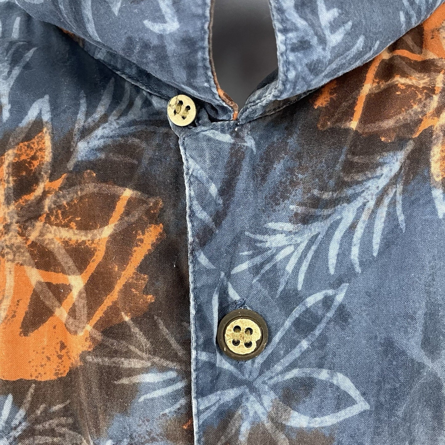 M.E. Sport Blue 100% Cotton Floral Hawaiian Button Up Short Sleeve Shirt Size XL