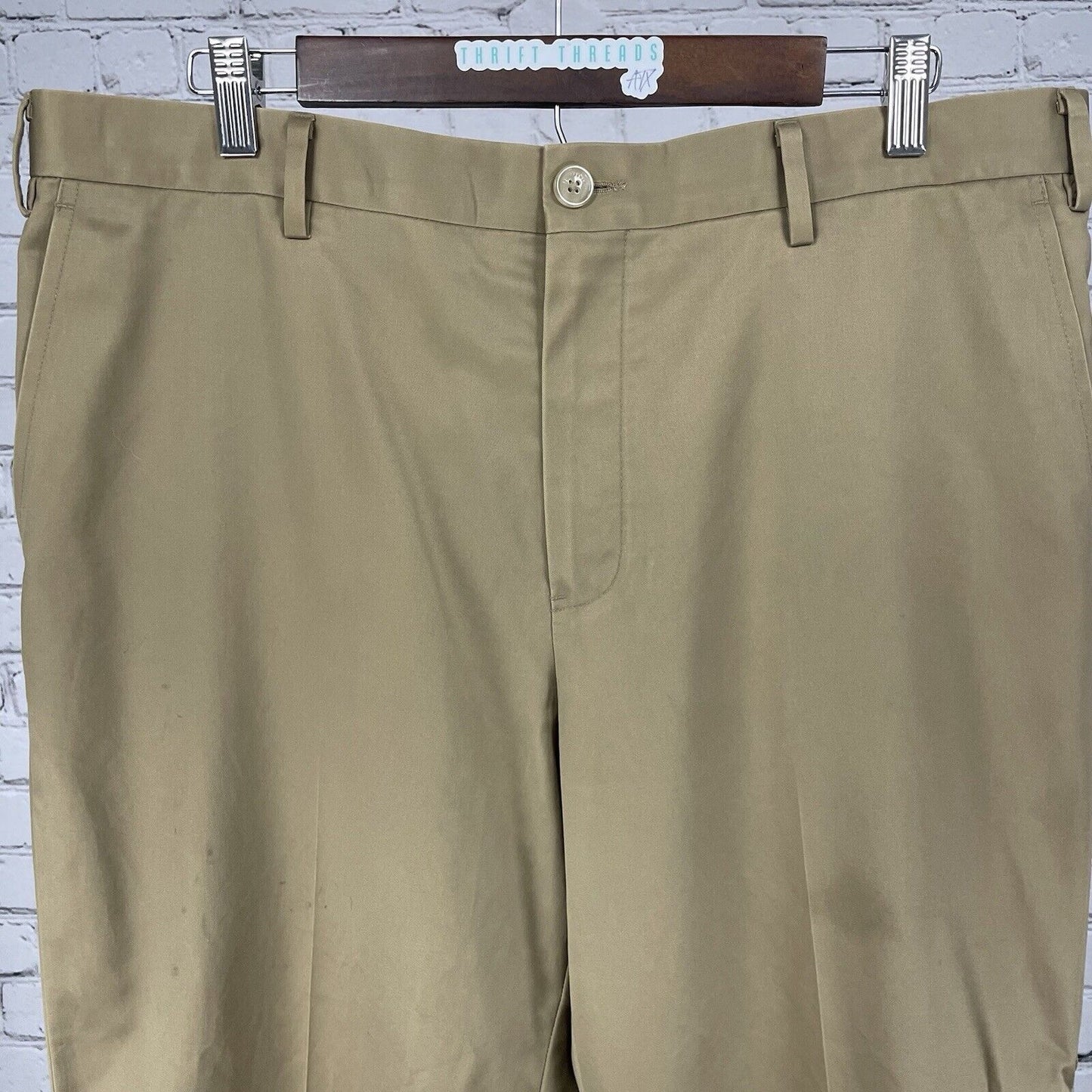 Hart Schaffner Marx Brown Flat Front Tapered Cotton Dress Pants Slacks (36x32)