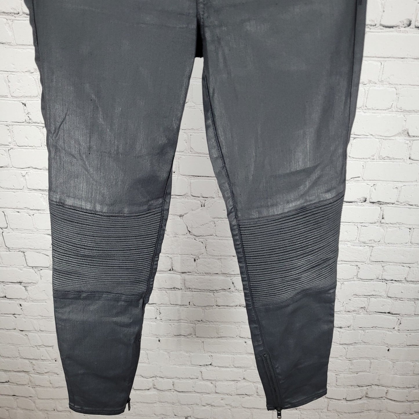 Madewell Black Waxed Skinny Skinny Moto Mid Rise Ankle Zip Pants Size 27 (27x27)