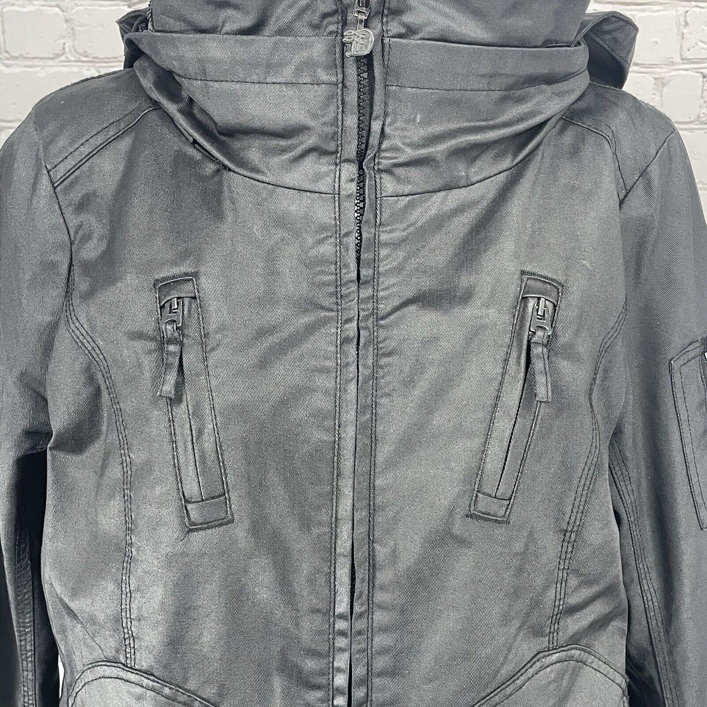 Tom Tailor Denim Black Hamburg 008 Motorcycle Jacket Multi Pocketed Size Medium