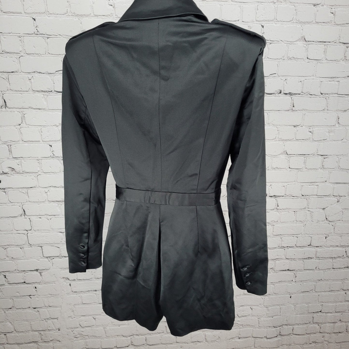 Lavish Alice Black Silky Long Sleeve Tuxedo Style Pockets Lined Romper Size 2