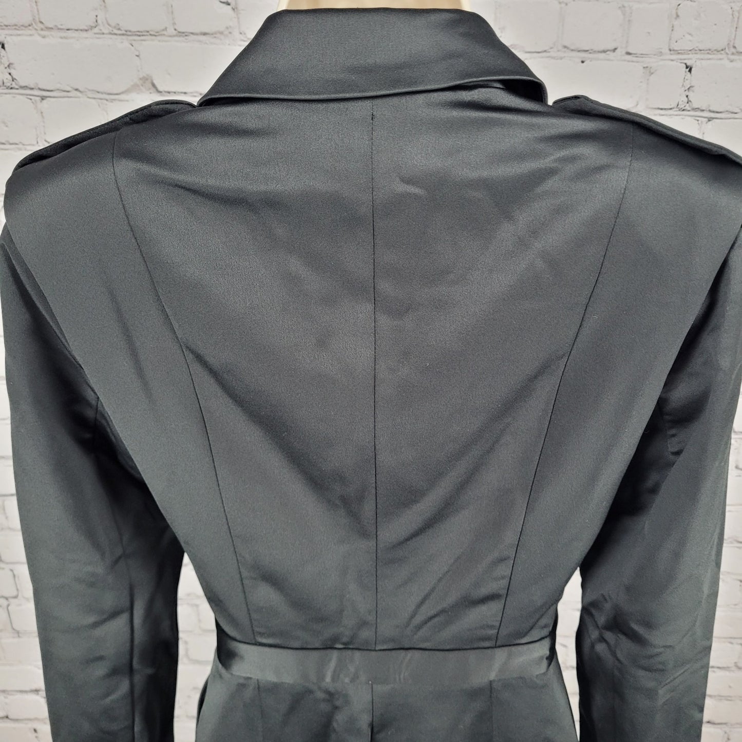 Lavish Alice Black Silky Long Sleeve Tuxedo Style Pockets Lined Romper Size 2
