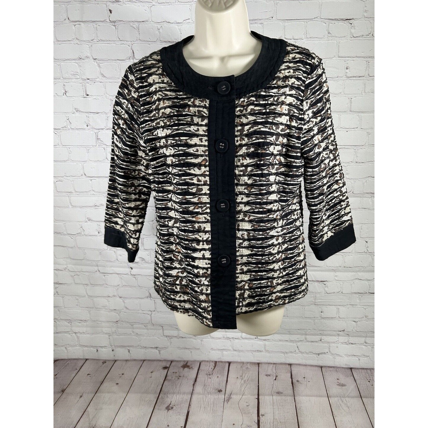 Chico's Button Up Cheetah Print 100% Cotton 3/4 Sleeve Women’s Jacket Size XS