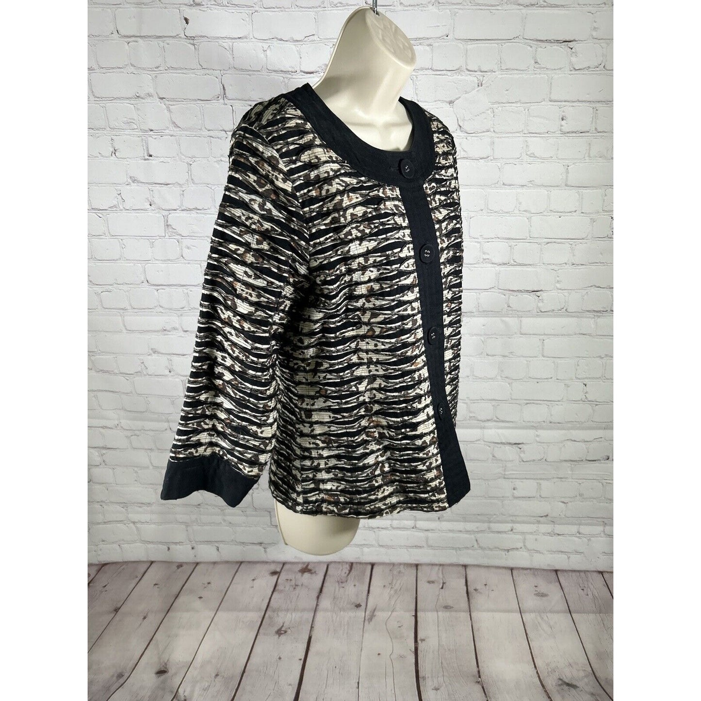 Chico's Button Up Cheetah Print 100% Cotton 3/4 Sleeve Women’s Jacket Size XS