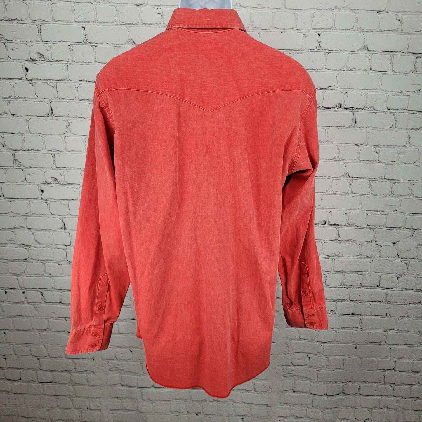 VTG Wrangler Red Cotton Western Button Up Long Sleeve Shirt USA Made Size 16-35