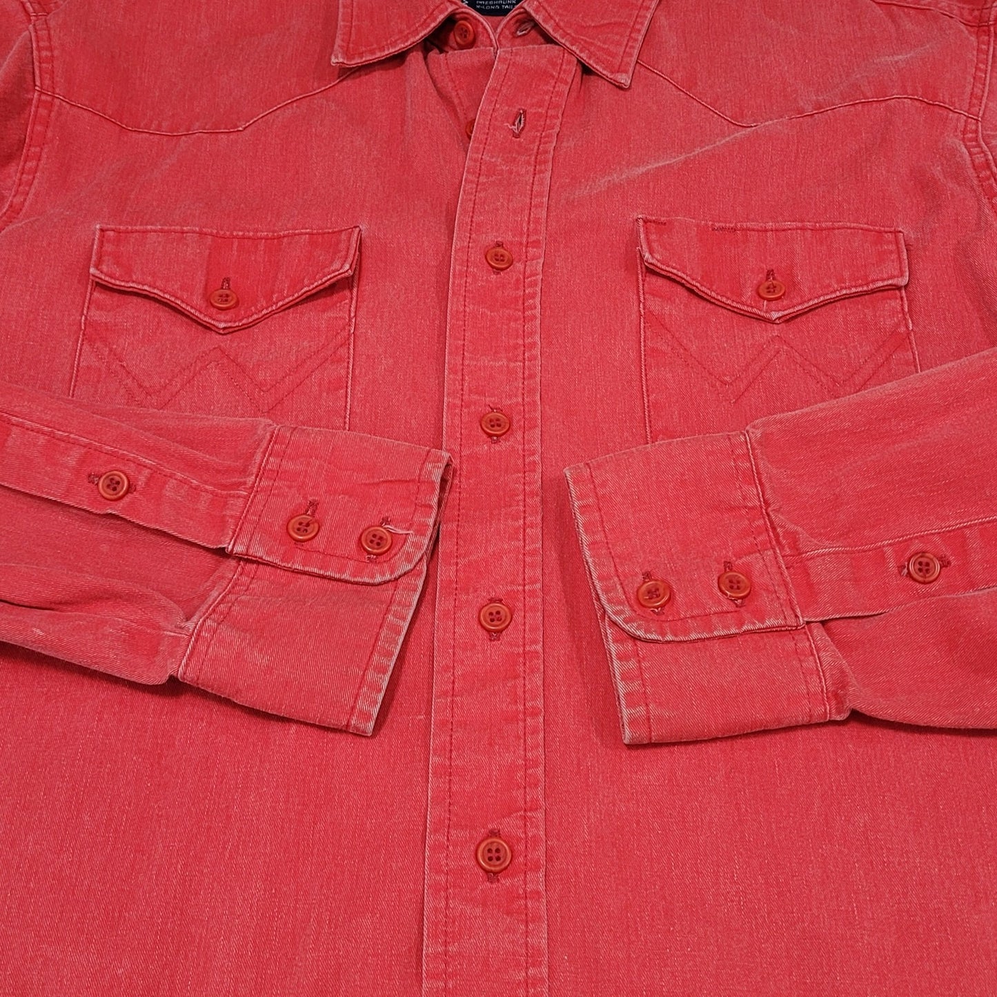VTG Wrangler Red Cotton Western Button Up Long Sleeve Shirt USA Made Size 16-35