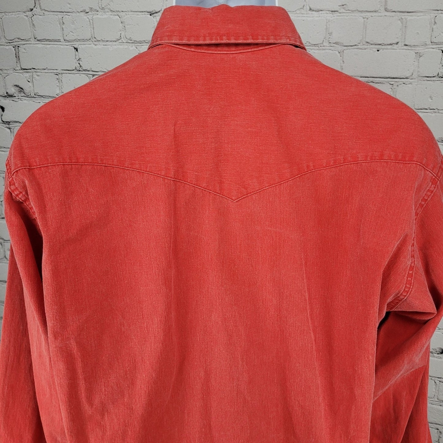 VTG Wrangler Red Cotton Western Button Up Long Sleeve Shirt USA Made Size 16-35