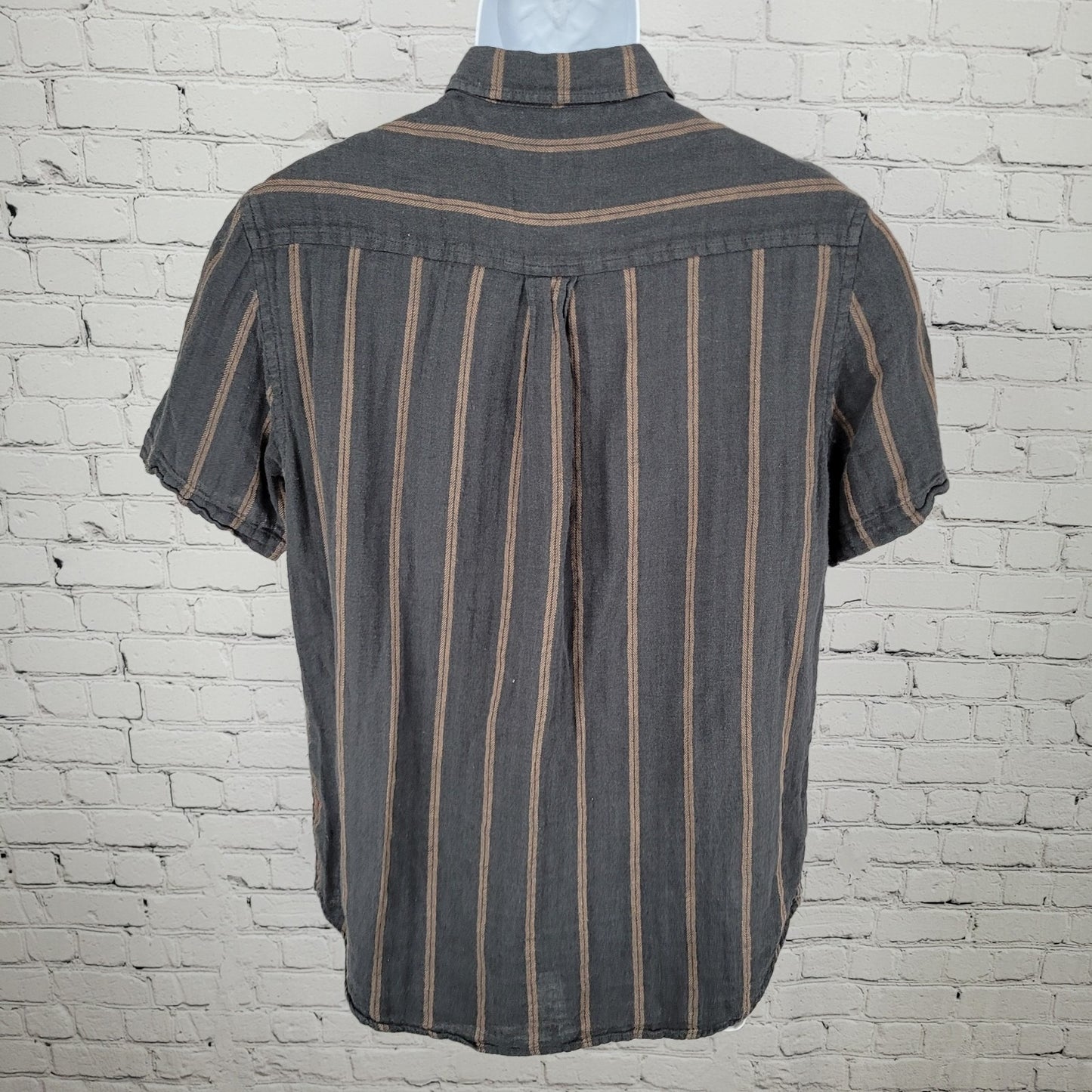 Katin Grey Brown Striped Cotton Linen Blend Button Up Shirt Size MD Medium