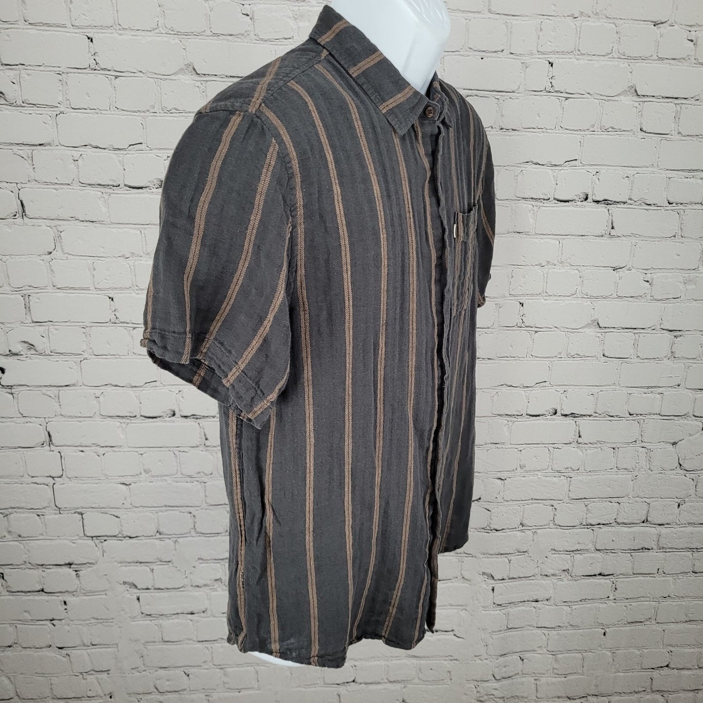 Katin Grey Brown Striped Cotton Linen Blend Button Up Shirt Size MD Medium