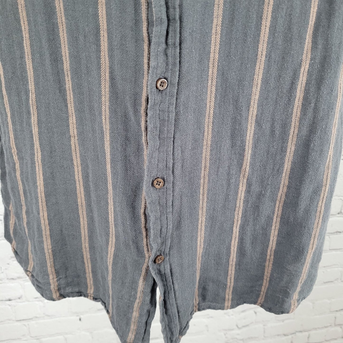 Katin Grey Brown Striped Cotton Linen Blend Button Up Shirt Size MD Medium